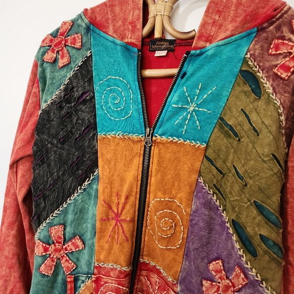 Rising international hippie multi material print light weight hooded jacket - Picture 7 of 8